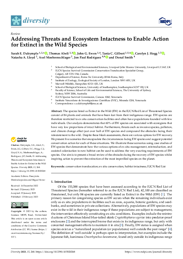 (PDF) Addressing Threats and Ecosystem Intactness to Enable Action for ...
