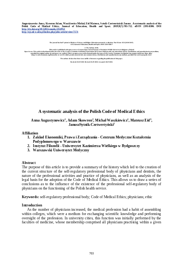 (PDF) A systematic analysis of the Polish Code of Medical Ethics