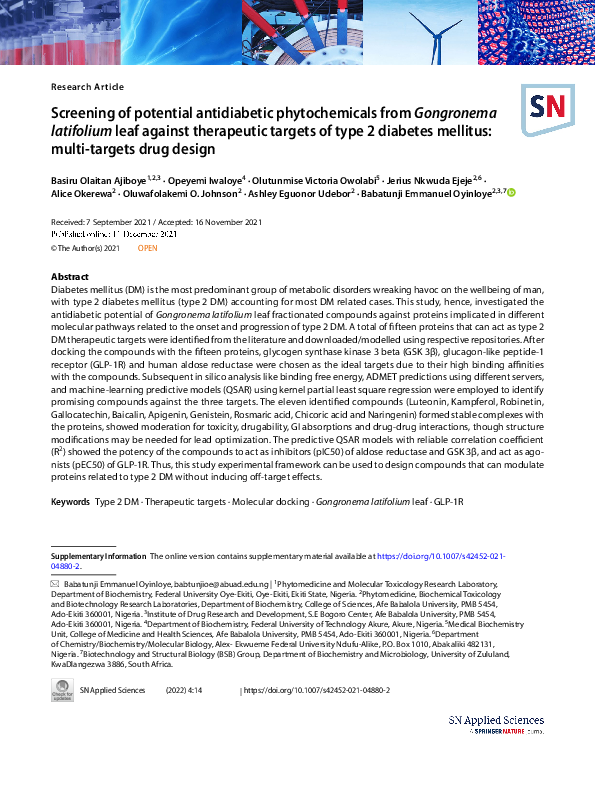 (PDF) Screening of potential antidiabetic phytochemicals from ...