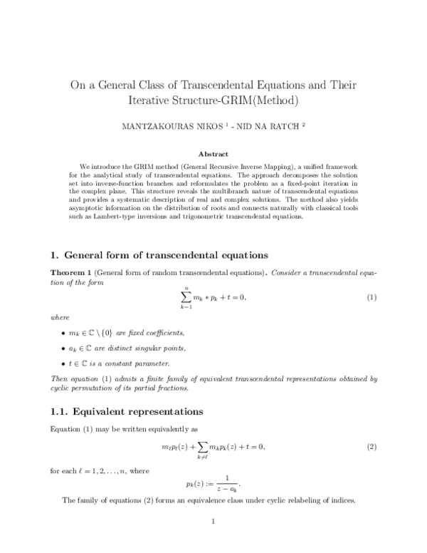 (PDF) On a General Class of Transcendental Equations