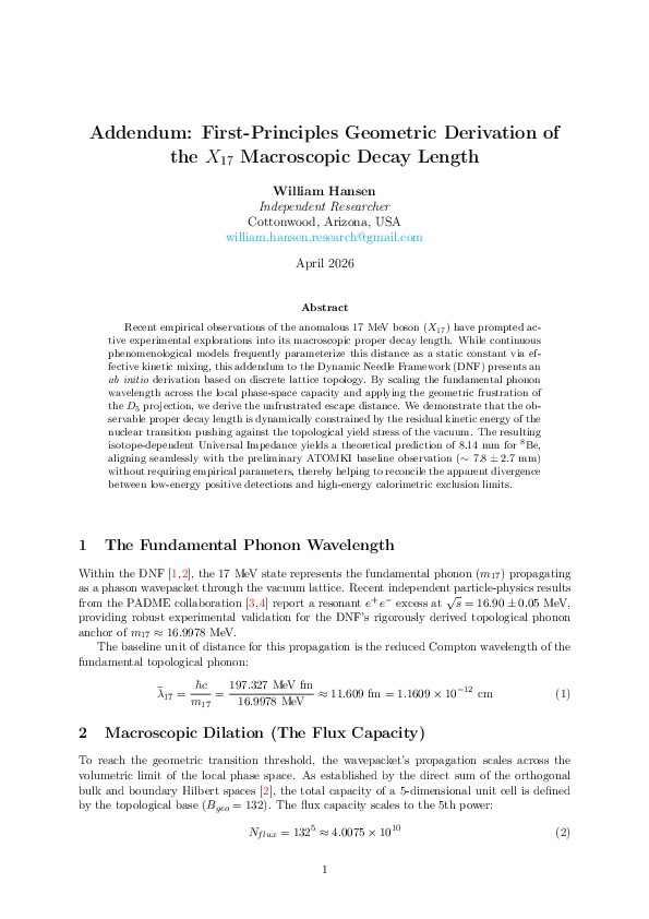(PDF) Addendum I: First-Principles Geometric Derivation of the X 17 ...