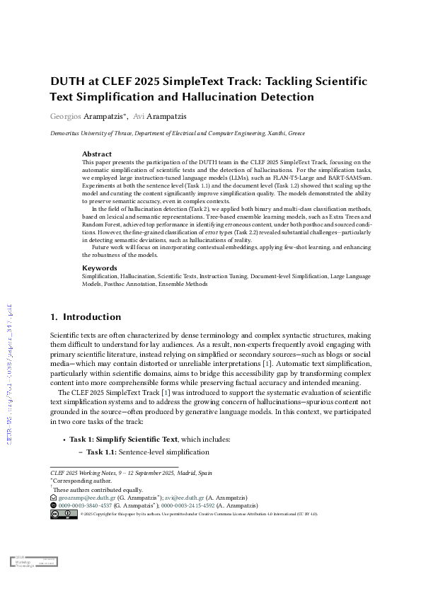 (PDF) DUTH at CLEF 2025 SimpleText Track: Tackling Scientific Text ...