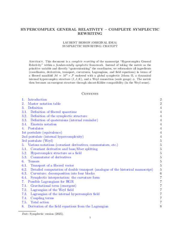 (PDF) Hypercomplex General Relativity (HGR): A symplectic and geometric ...