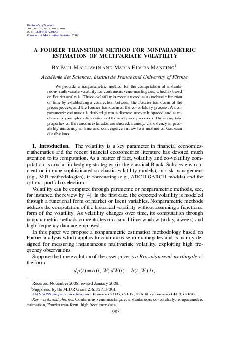 (PDF) A Fourier transform method for nonparametric estimation of ...