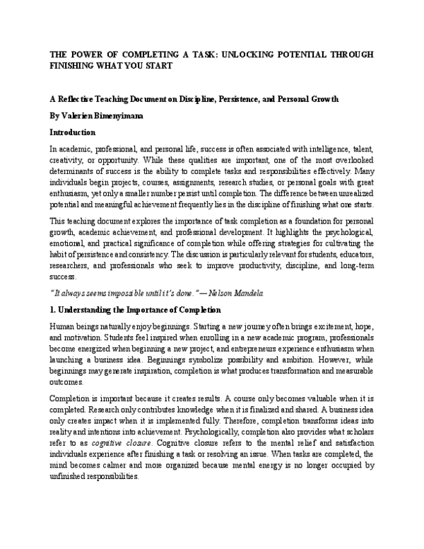 (PDF) THE POWER OF COMPLETING A TASK: UNLOCKING POTENTIAL THROUGH ...