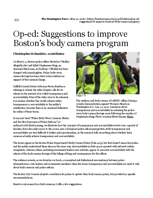 (PDF) Suggestions to improve Boston’s body camera program