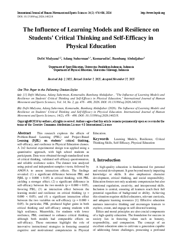 (PDF) The Influence of Learning Models and Resilience on Students ...