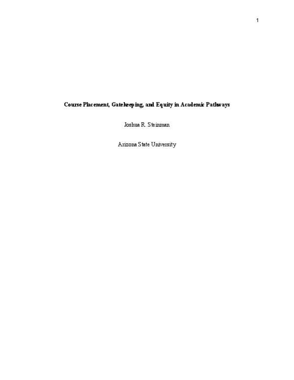 (PDF) Course Placement, Gatekeeping, and Equity in Academic Pathways