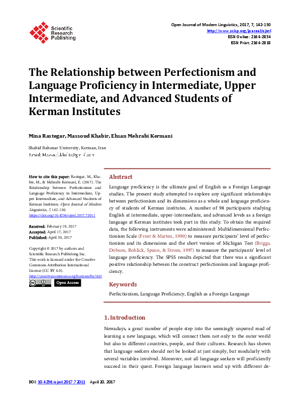 (PDF) The Relationship between Perfectionism and Language Proficiency ...