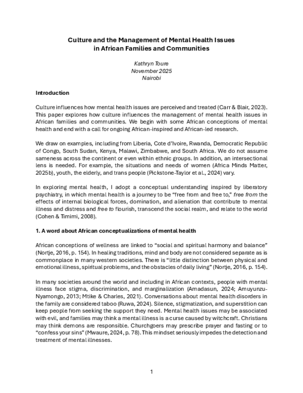 (PDF) Culture and the Management of Mental Health Issues in African ...