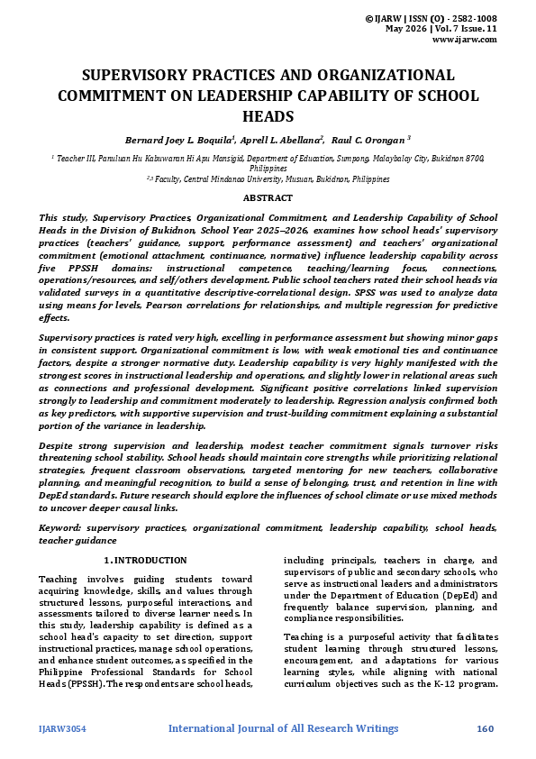 (PDF) SUPERVISORY PRACTICES AND ORGANIZATIONAL COMMITMENT ON LEADERSHIP ...