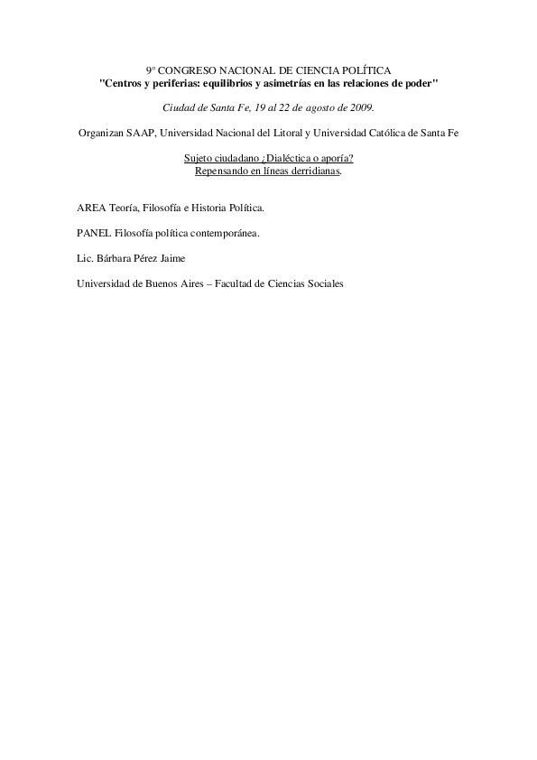 (PDF) 9° CONGRESO NACIONAL DE CIENCIA POLÍTICA "Centros y periferias ...
