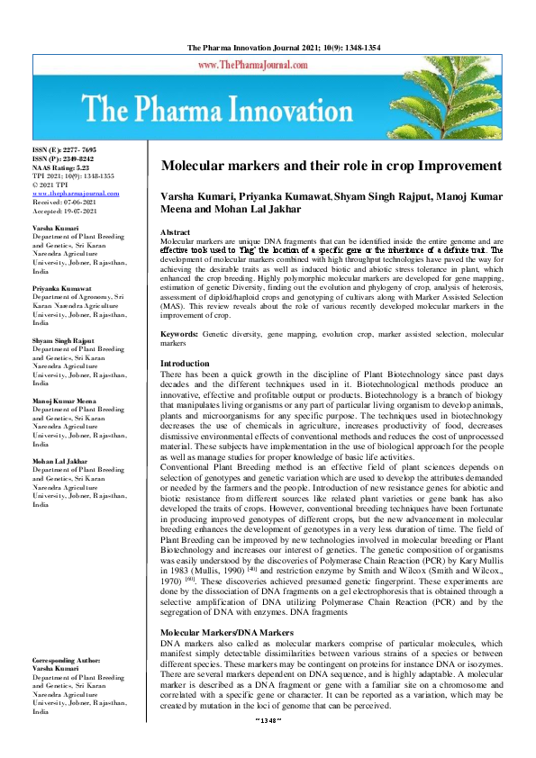 (PDF) Molecular markers and their role in crop Improvement