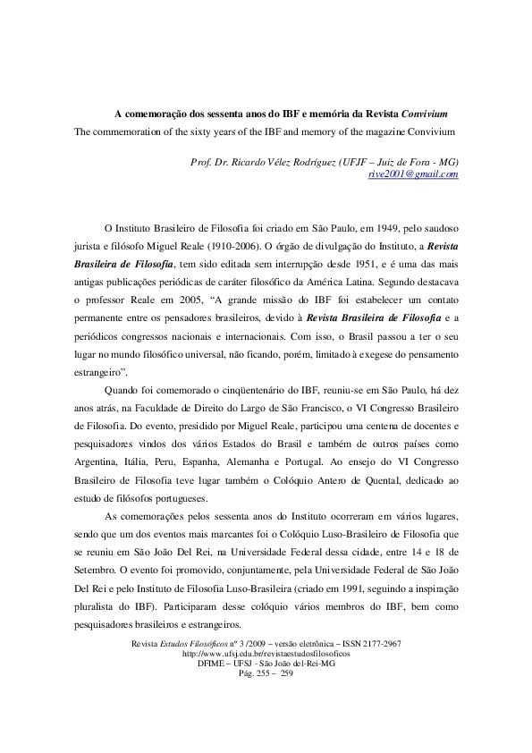 (PDF) A comemoração dos sessenta anos do IBF e memória da Revista ...