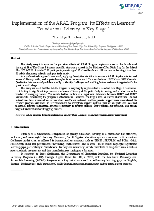 (PDF) Implementation of the ARAL Program: Its Effects on Learners ...