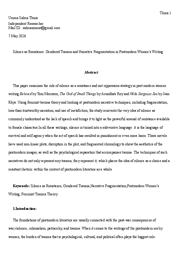 (PDF) Silence as Resistance: Gendered Trauma and Narrative ...