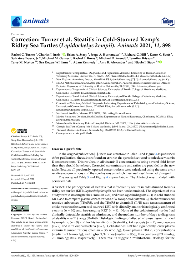 (PDF) Correction: Turner et al. Steatitis in Cold-Stunned Kemp’s Ridley ...