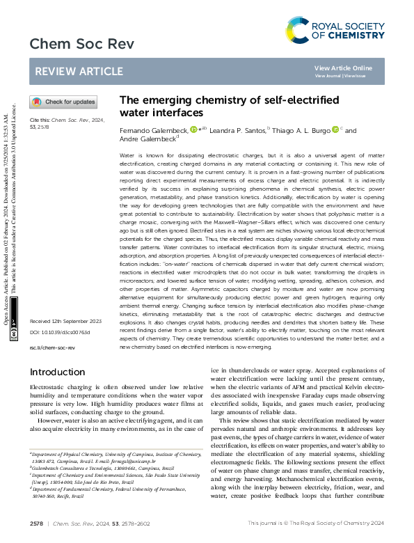 (PDF) The emerging chemistry of self-electrified water interfaces