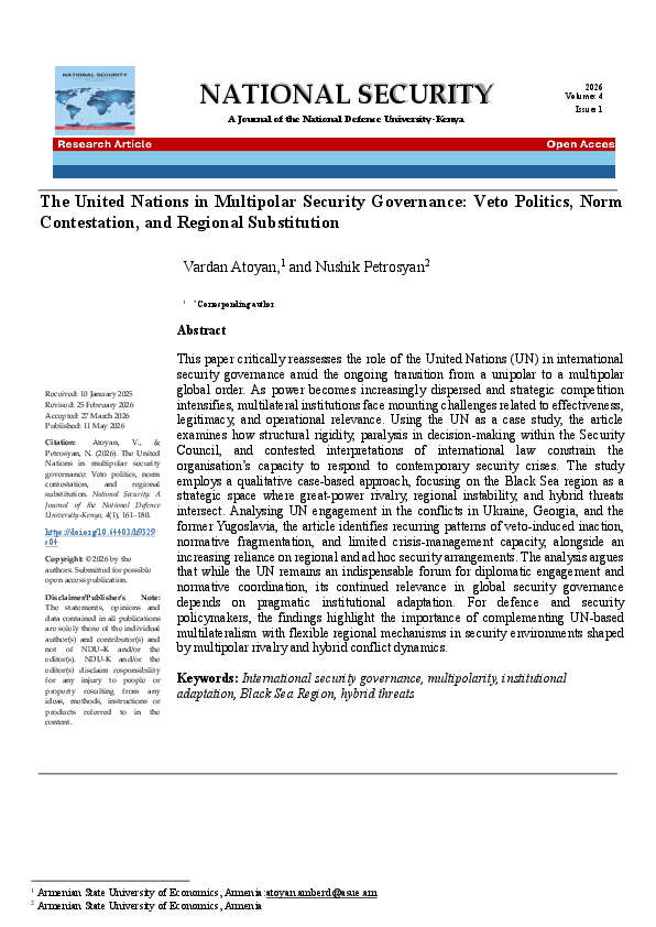 (PDF) The United Nations in Multipolar Security Governance: Veto ...
