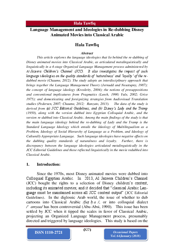 (PDF) Language Management and Ideologies in Re-dubbing Disney Animated ...