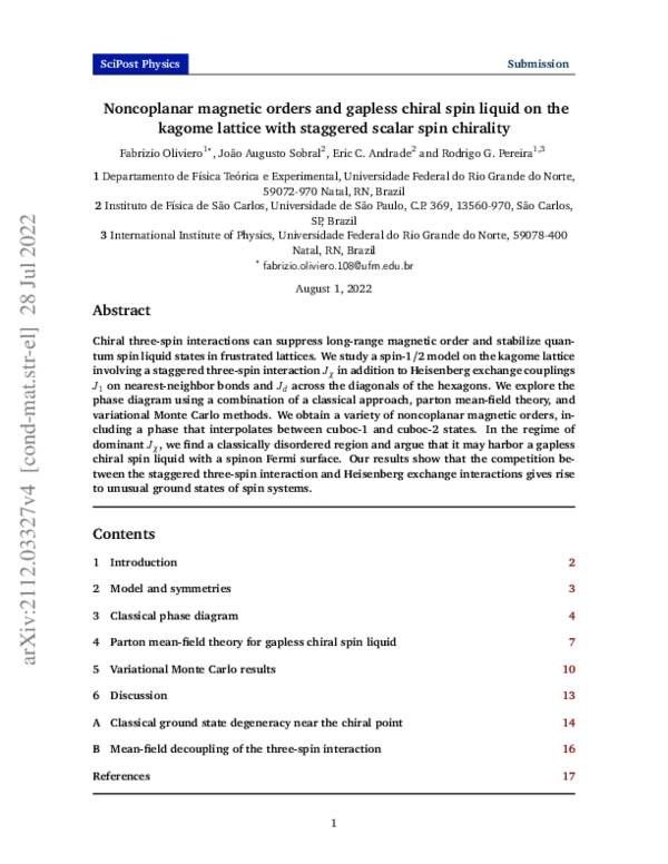 (PDF) Noncoplanar magnetic orders and gapless chiral spin liquid in the ...