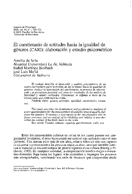(PDF) El cuestionario de actitudes hacia la igualdad de géneros (CAIG ...