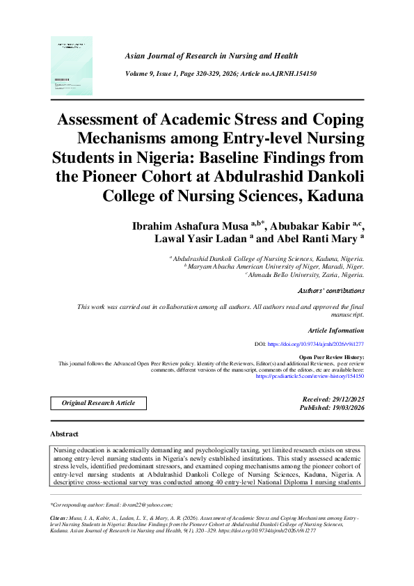 (PDF) Assessment of Academic Stress and Coping Mechanisms among Entry ...
