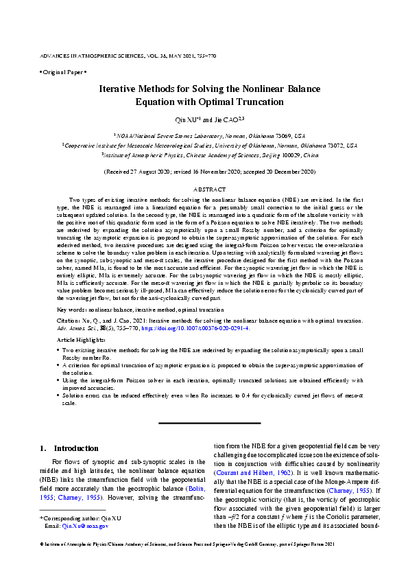 (PDF) Iterative Methods for Solving the Nonlinear Balance Equation with ...