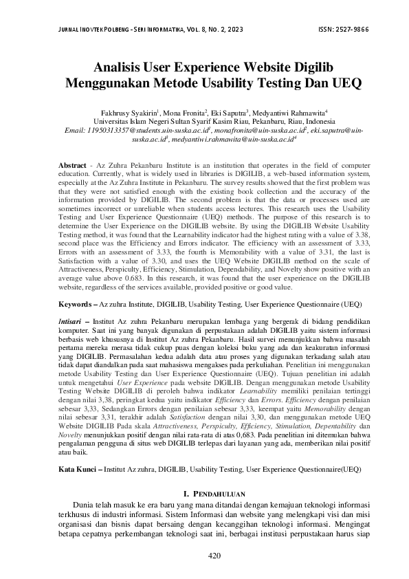 (PDF) Analisis User Experience Website Digilib Menggunakan Metode ...