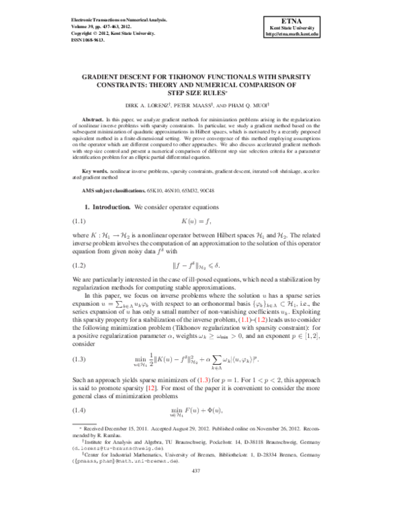 (PDF) Gradient descent for Tikhonov functionals with sparsity ...