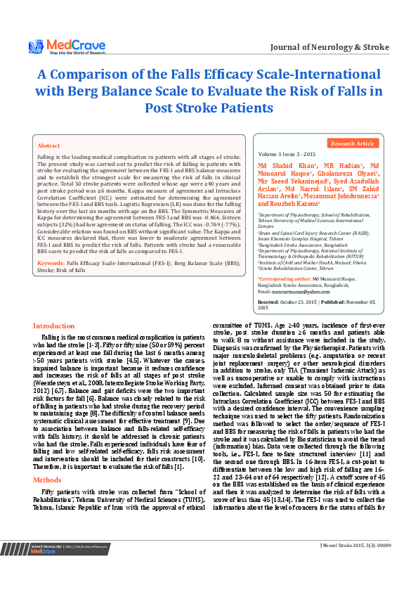 (PDF) A Comparison of the Falls Efficacy Scale-International with Berg ...