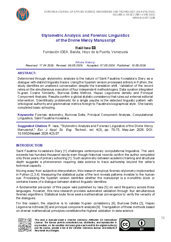 (PDF) Stylometric Analysis and Forensic Linguistics of the Divine Mercy ...