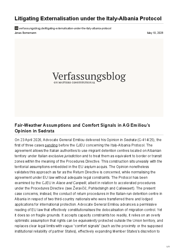 (PDF) Litigating Externalisation under the Italy-Albania Protocol. Fair ...