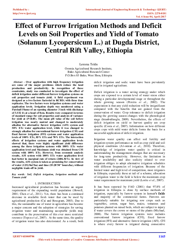 (PDF) Effect of Furrow Irrigation Methods and Deficit Levels on Soil ...