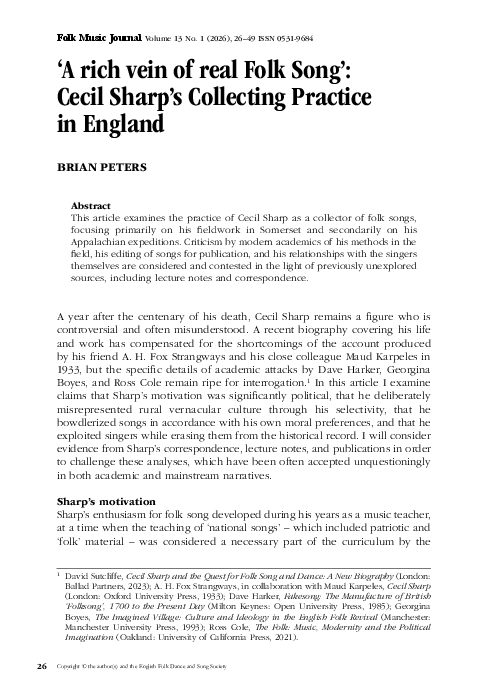 (PDF) 'A rich vein of real Folk Song': Cecil Sharp's Collecting ...