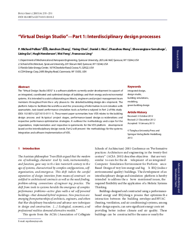 (PDF) “Virtual Design Studio”—Part 1: Interdisciplinary design processes