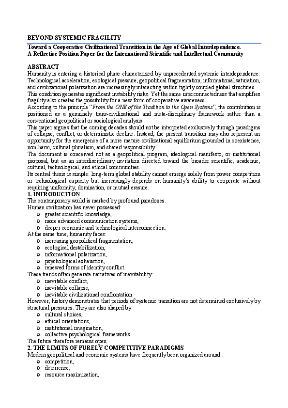 (PDF) BEYOND SYSTEMIC FRAGILITY Toward a Cooperative Civilizational ...