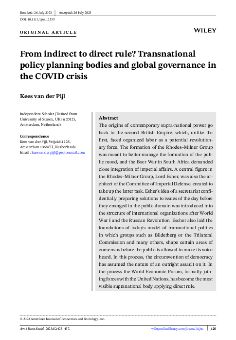 (PDF) From indirect to direct rule? Transnational policy planning ...