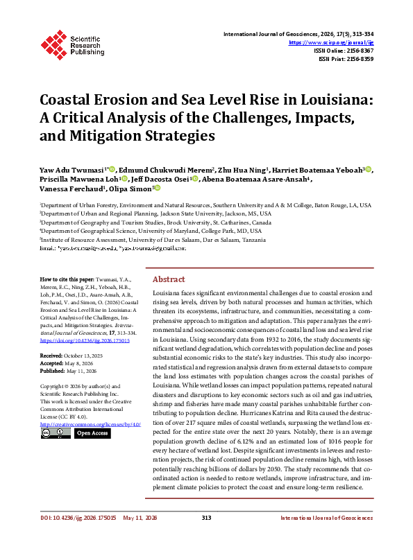 (PDF) Coastal Erosion and Sea Level Rise in Louisiana: A Critical ...