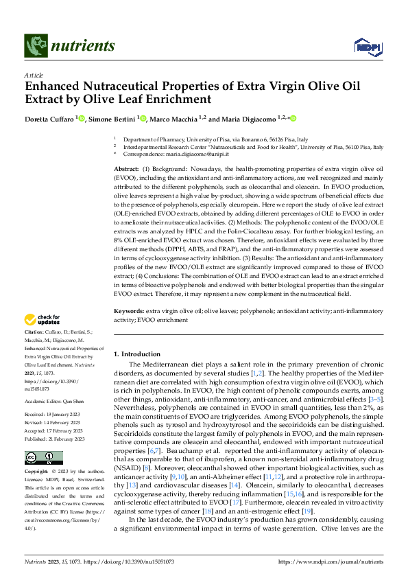(PDF) Enhanced Nutraceutical Properties of Extra Virgin Olive Oil ...