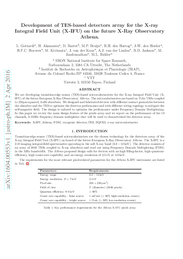 (PDF) Development of TES-based detectors array for the X-ray Integral ...