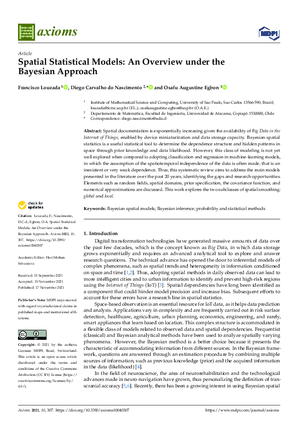 (PDF) Spatial Statistical Models: An Overview under the Bayesian Approach