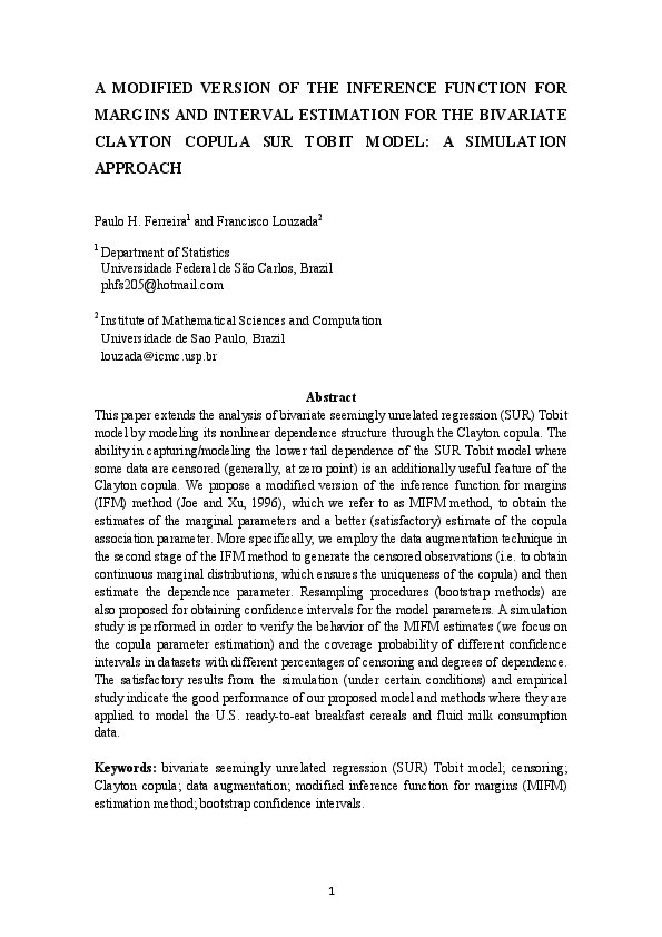 (PDF) A modified version of the inference function for margins and ...