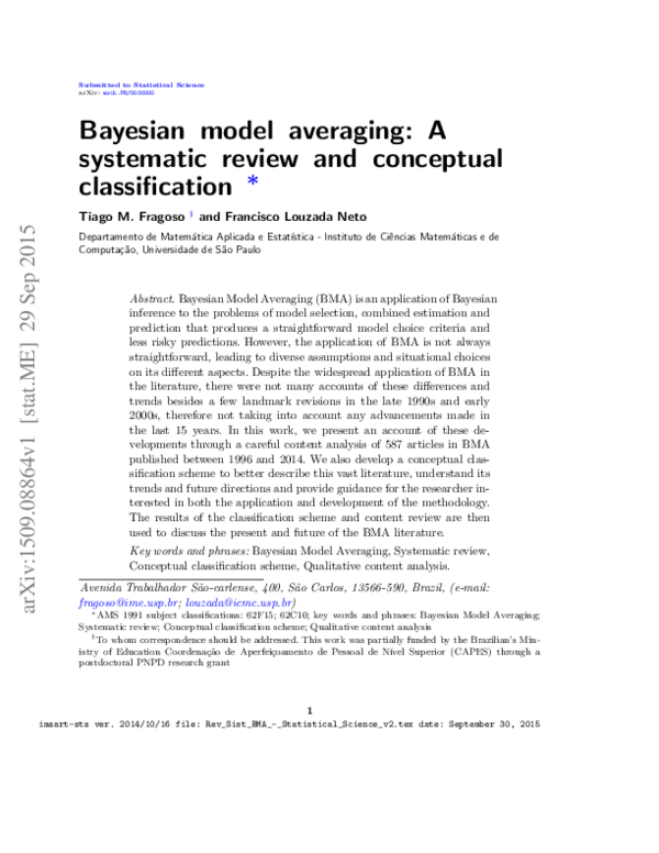 (PDF) Bayesian Model Averaging: A Systematic Review and Conceptual ...