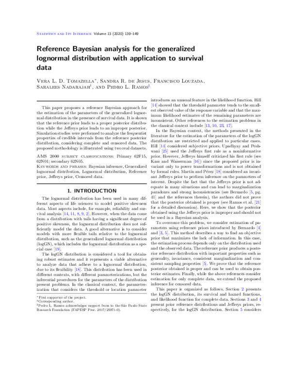 (PDF) Reference Bayesian analysis for the generalized lognormal ...