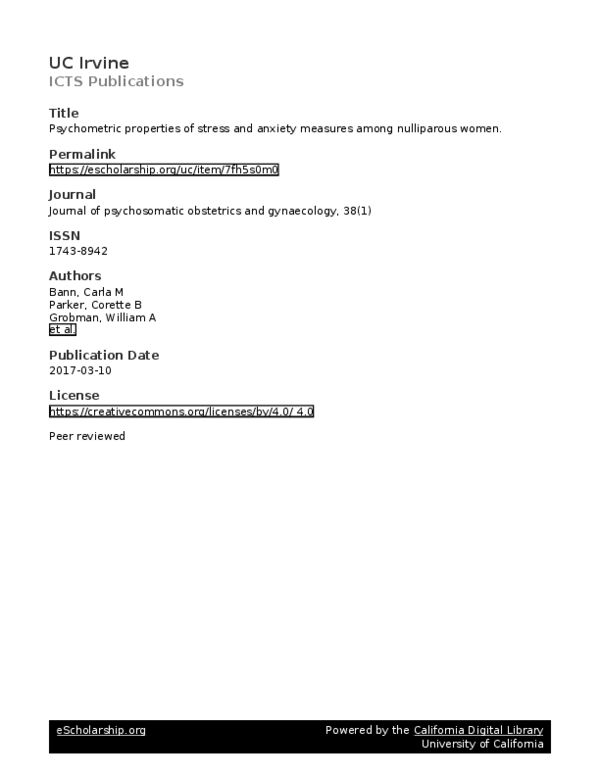 (PDF) Psychometric properties of stress and anxiety measures among ...
