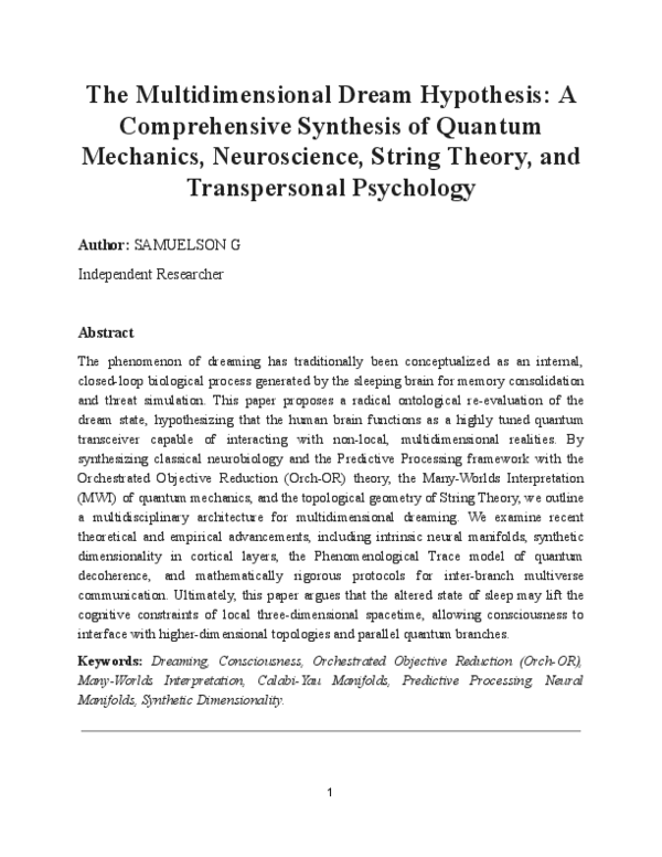 (PDF) The Multidimensional Dream Hypothesis: A Comprehensive Synthesis ...