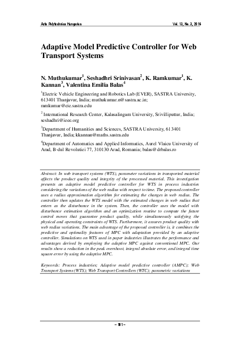 (PDF) Adaptive Model Predictive Controller for Web Transport Systems