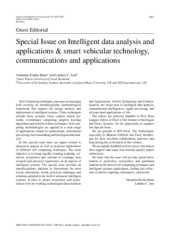 (PDF) Special Issue on Intelligent data analysis and applications ...
