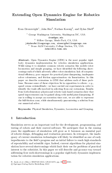 (PDF) Extending Open Dynamics Engine for Robotics Simulation